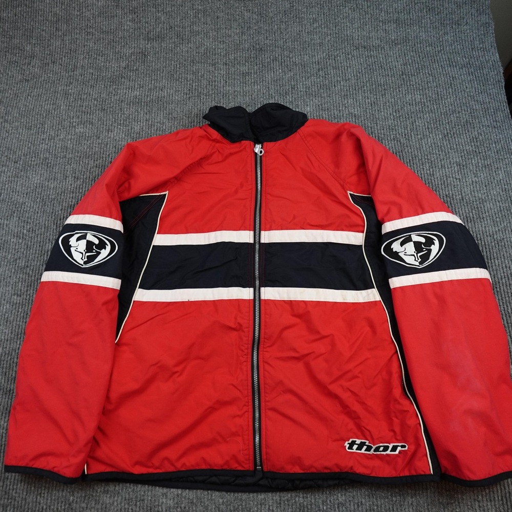 Thor Jacket Mens Large Red Black Quilted Insulated Full Zip Motorcycle Riding